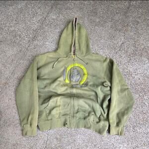 Vtg Y2k VOLCOM SKATEBOARDS Diamond Applique Sherpa Zip Up Hooded Sweatshirt Lg